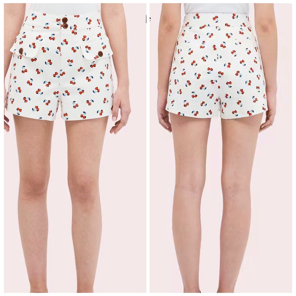 Kate Spade New York Cherry Toss Shorts Fruit Print High Rise Womens 14 NWOT (J)